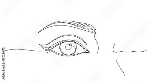 Minimalist single line drawing of a woman's eye and eyebrow, elegant beauty concept