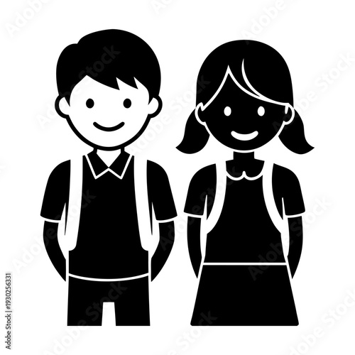 Happy Student Boy and Girl Silhouette PNG on White Background.