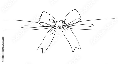 Minimalist Single Line Drawing of a Bow Tie, Elegant Ribbon Knot, Continuous Line Art