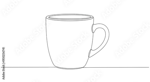 Minimalist Single Line Drawing of a Coffee Mug on a White Background