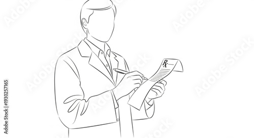 Doctor writing a prescription on a paper pad, medical professional at work, illustration