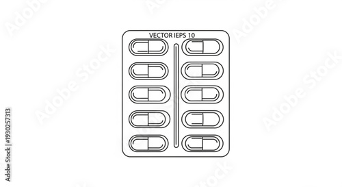 Medical blister pack with pills, illustration of pharmaceutical packaging and medication
