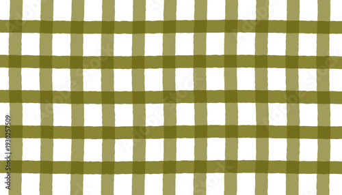Olive green plaid pattern with hand-drawn marker texture, checkered background, isolated on white background