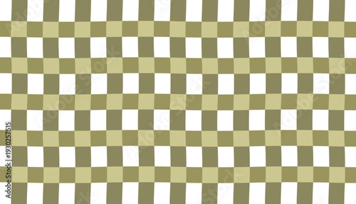 Wavy green and white checkered pattern, hand-drawn textile texture background, isolated on white background