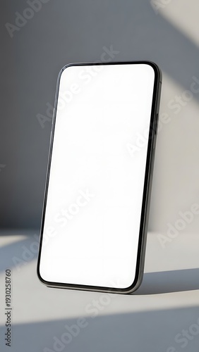 Modern Smartphone Mockup with Blank White Screen on Minimal Desk Workspace in Soft Natural Light