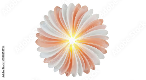 Abstract Flower-like Swirl with Orange and White Petals Emitting Light