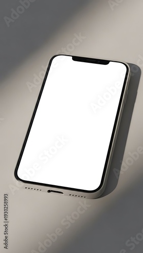 Modern Smartphone Mockup with Blank White Screen on Minimal Desk Workspace in Soft Natural Light