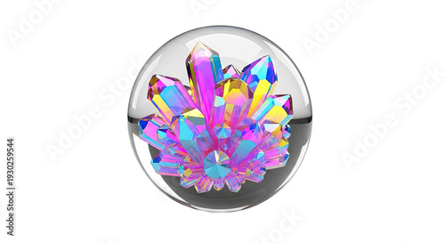 Iridescent Crystal Cluster in Glass Sphere