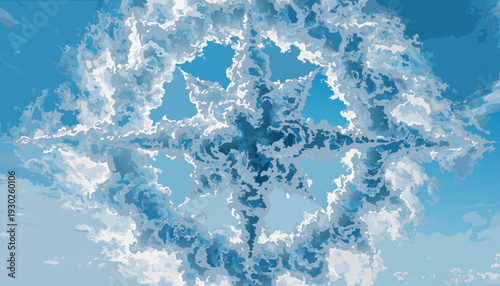Aerial View of a Geometric Cloud Formation Resembling a Low Poly Design against a Blue Sky