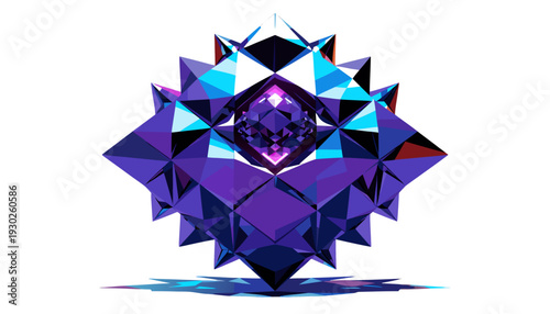 Geometric pattern of a low poly star shape with vibrant colors and abstract design elements, viewed from a direct perspective.