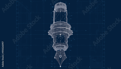 A professional vector illustration of a complex mechanical device from a top-down viewpoint, showcasing intricate details and layered components.