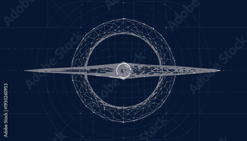 A professional isometric vector illustration of a satellite orbiting the earth in a dark blue environment viewed from space