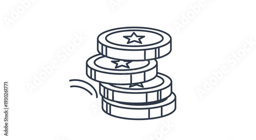 Stack of Coins with Star Icon, Financial Growth Concept