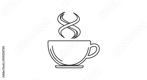 Steaming Coffee Cup Icon - Hot Beverage Line Art with Swirling Steam