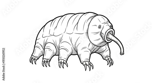 Tardigrade Drawing: Microscopic Water Bear, Adorable Creature with Claws and Proboscis