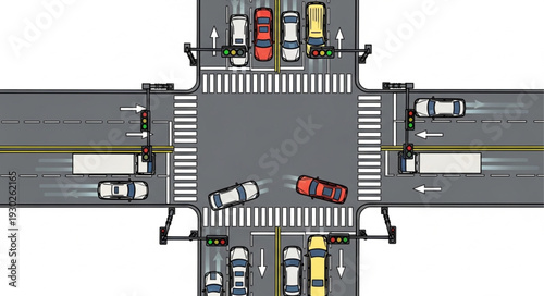 Busy Highway Interchange with Vehicles.