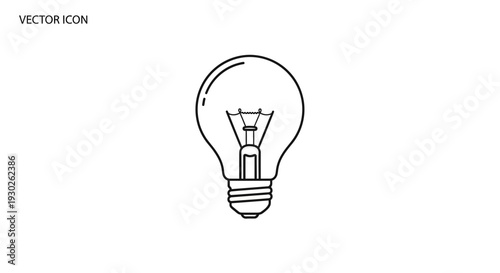Simple Line Art Icon of a Classic Incandescent Light Bulb on White Background