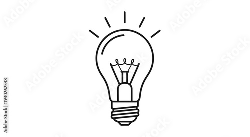 Simple line drawing of a glowing light bulb, symbolizing ideas, creativity, and innovation.