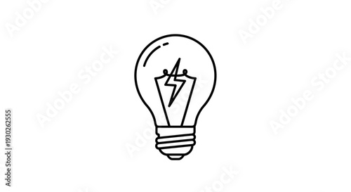 Simple line drawing of a light bulb with a lightning bolt inside, symbolizing ideas and innovation.