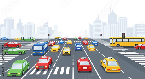 Busy City Street with Traffic.