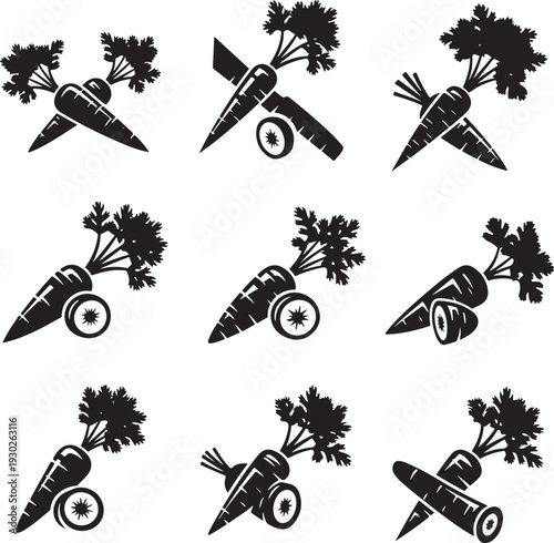Black Carrot Illustrations with Slices and Leaves