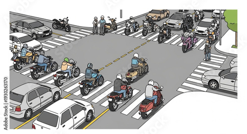 Busy City Street with Vehicles.