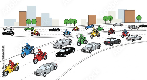 Busy City Street with Vehicles.