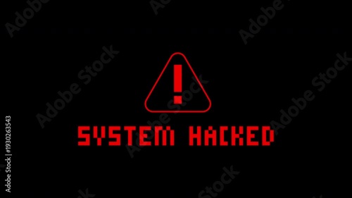 Hacking glitch symbol and system hacked text. Suitable for cybersecurity articles, websites, social media posts, and presentations on data breaches.