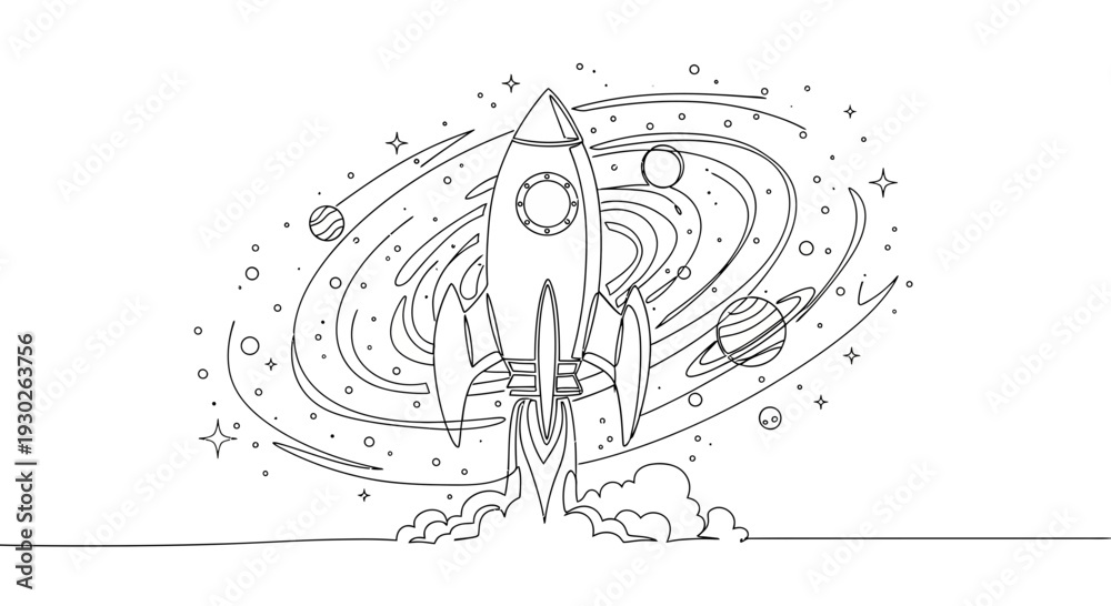 Obraz premium Rocket Launching into Galaxy: Space Exploration, Cosmic Journey, and Futuristic Technology
