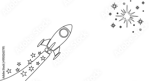 Rocket Ship Launching into Space with Stars Trail