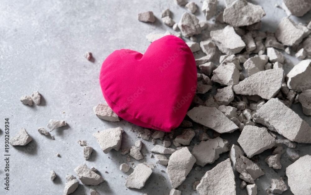 Obraz premium Pink Heart Breaking Through Cracked Limestone Surface