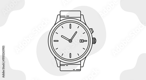 Minimalist Line Art Watch Icon: Classic Timepiece Design on Grey Background