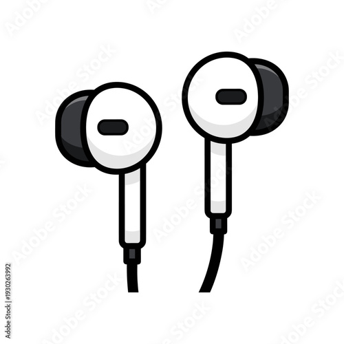 Black and White Earbuds with Cords.