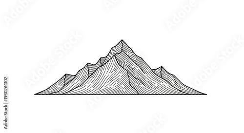 Minimalist Mountain Range Illustration, Vintage Engraving Style, Black and White Landscape Art