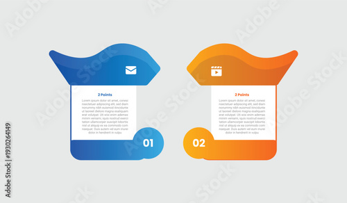 2 points comparison versus infographic with gradient style with table box container with simple content with creative liquid amorphous header with 2 elements stages