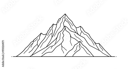 Minimalist mountain range outline, simple line art, peak silhouette, nature landscape vector