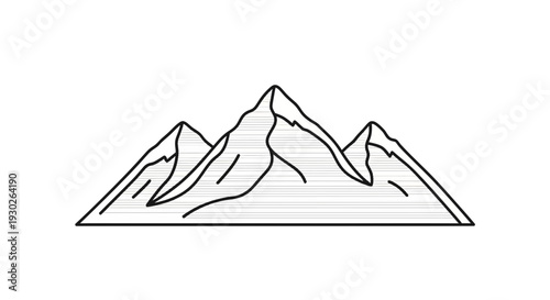 Minimalist mountain range outline, simple geometric peaks, adventure, nature, outdoor vector graphic