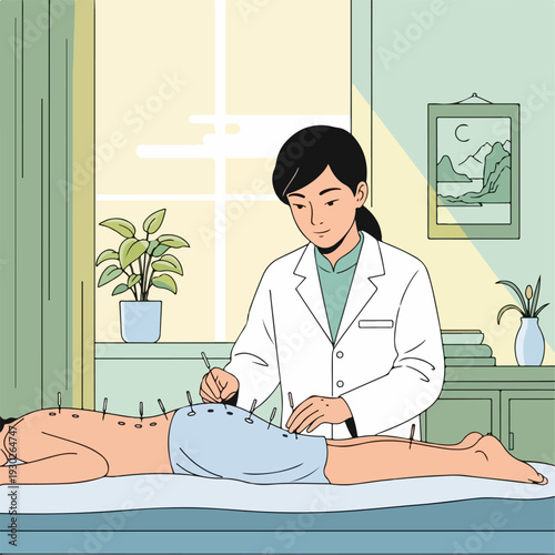Vector illustration of a person treating acupuncture points