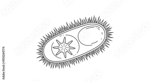 Microscopic bacteria cell with flagella, scientific illustration
