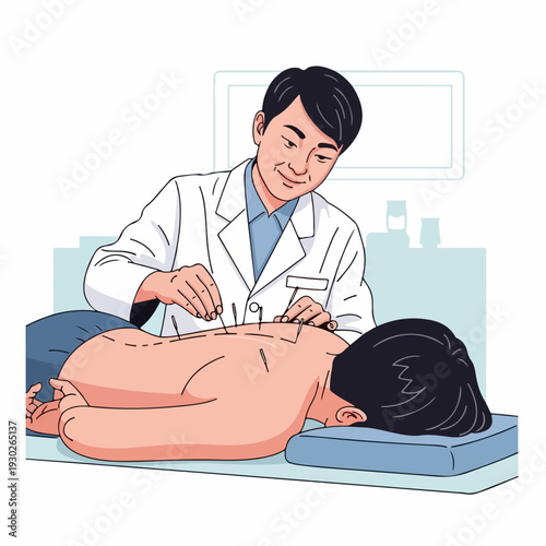 Vector illustration of a person treating acupuncture points