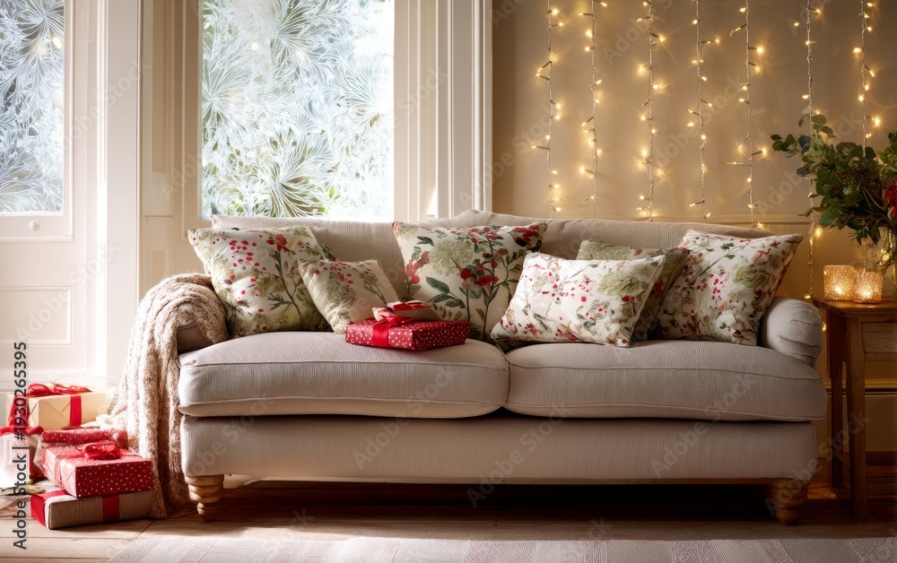 Fototapeta premium Cozy Living Room Decorated for Holiday Celebration
