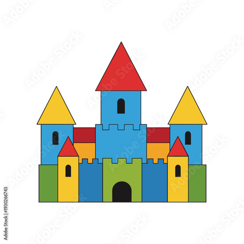 Colorful Cartoon Castle Illustration with Towers.