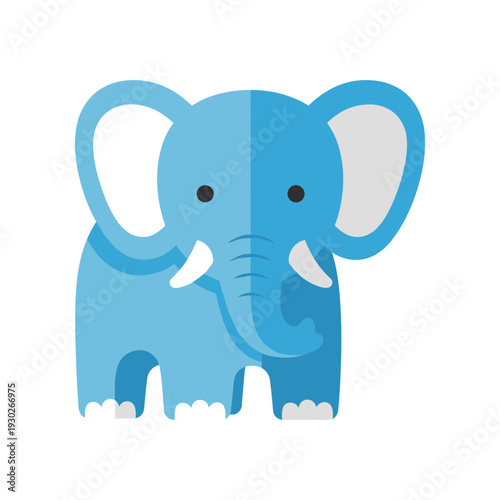 Blue Cartoon Elephant Illustration Isolated White.