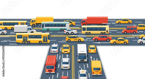 Busy Highway with Cars and Trucks.