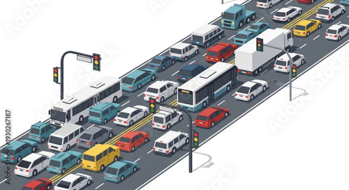 Busy Highway with Cars and Trucks.