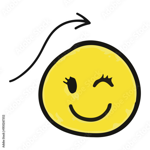 Winking Smiley Face Doodle Arrow