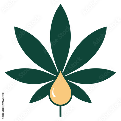 Minimalist cannabis leaf with resin drop vector illustration