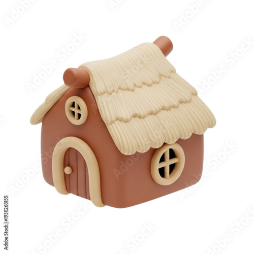 Charming thatched cottage with a whimsical design and playful rounded features, perfect for storybook illustrations or rustic decor