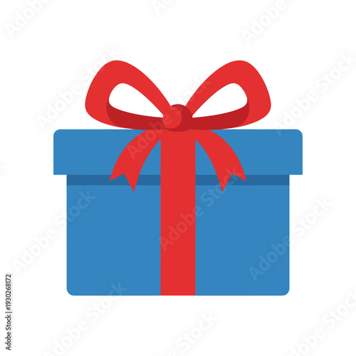 Blue Gift Box with Red Ribbon.