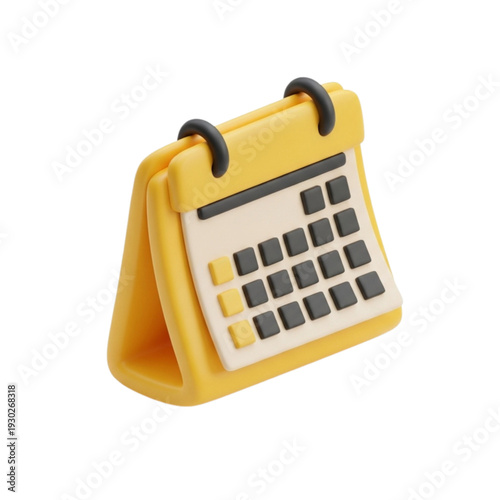 3D calendar icon, visual representation of a schedule organizer with dates on a yellow stand, perfect for planning and time management